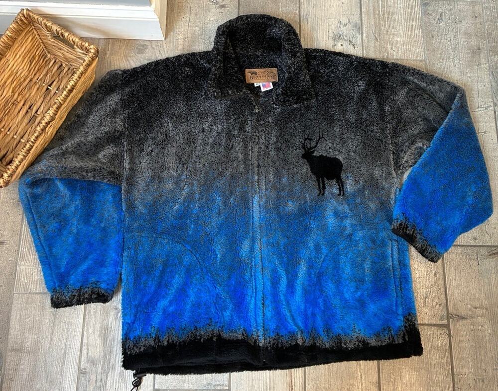 Bear Ridge Outfitters Elk Fleece Jacket Vintage Blue Ombre Wildlife Full Zip M